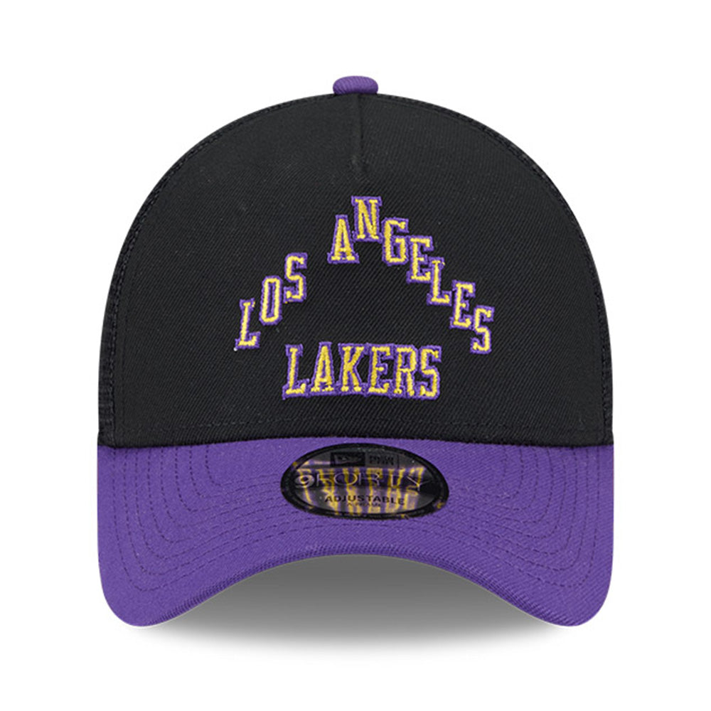 New Era Los Angeles Lakers 2025 City Edition Black Purple 9FORTY A-Frame Trucker Snapback Cap