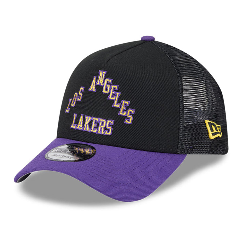 New Era Los Angeles Lakers 2025 City Edition Black Purple 9FORTY A-Frame Trucker Snapback Cap