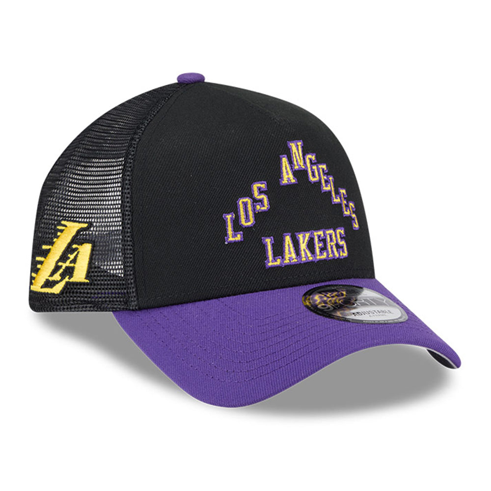 New Era Los Angeles Lakers 2025 City Edition Black Purple 9FORTY A-Frame Trucker Snapback Cap
