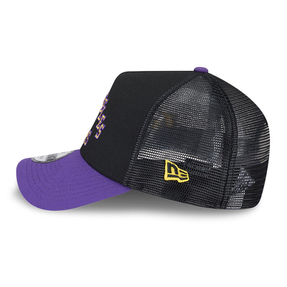 New Era Los Angeles Lakers 2025 City Edition Black Purple 9FORTY A-Frame Trucker Snapback Cap