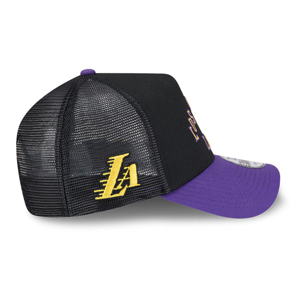 New Era Los Angeles Lakers 2025 City Edition Black Purple 9FORTY A-Frame Trucker Snapback Cap