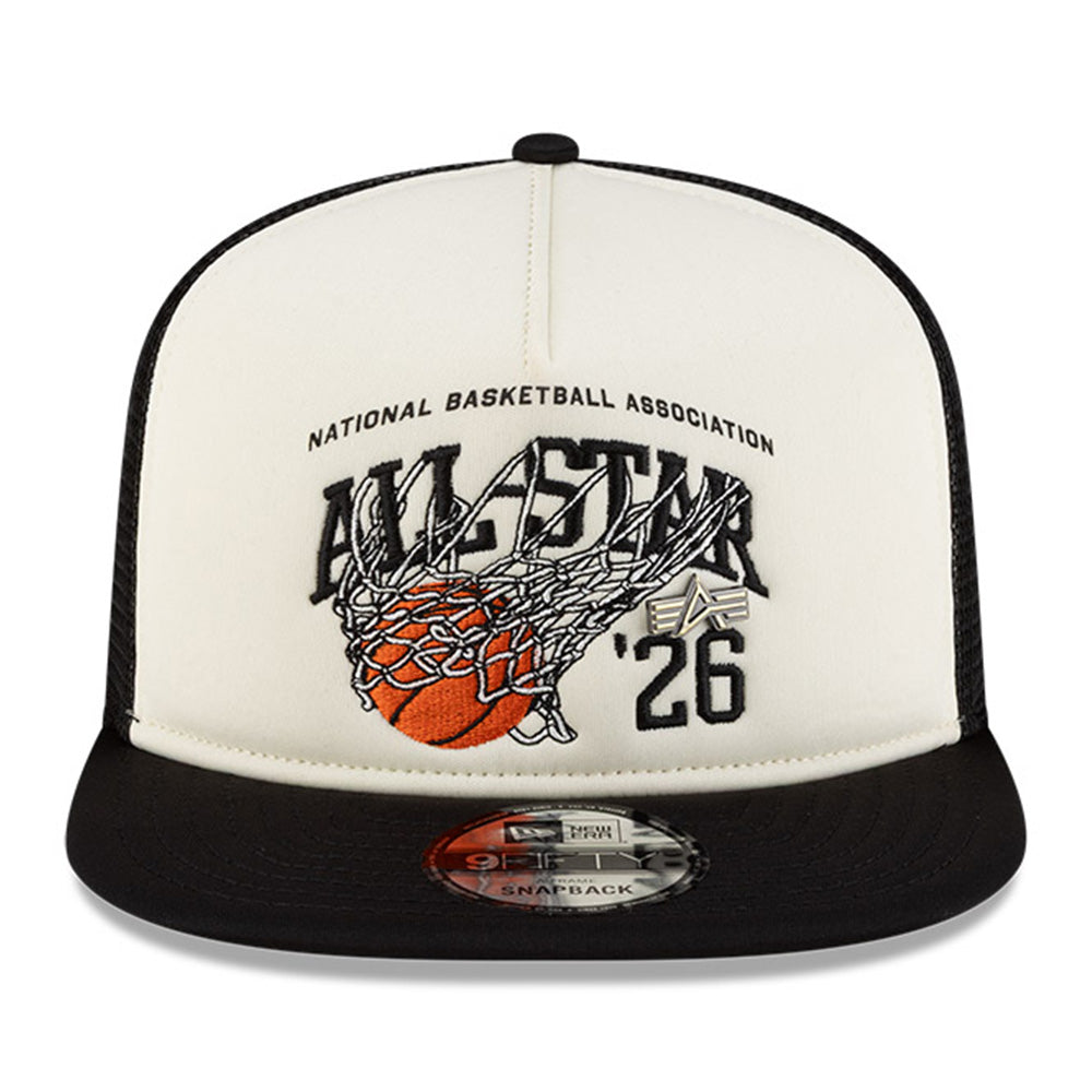 New Era National Basketball Association All Star Game 2026 x Alpha Industries Chrome White 9FIFTY A-Frame Trucker Snapback Cap