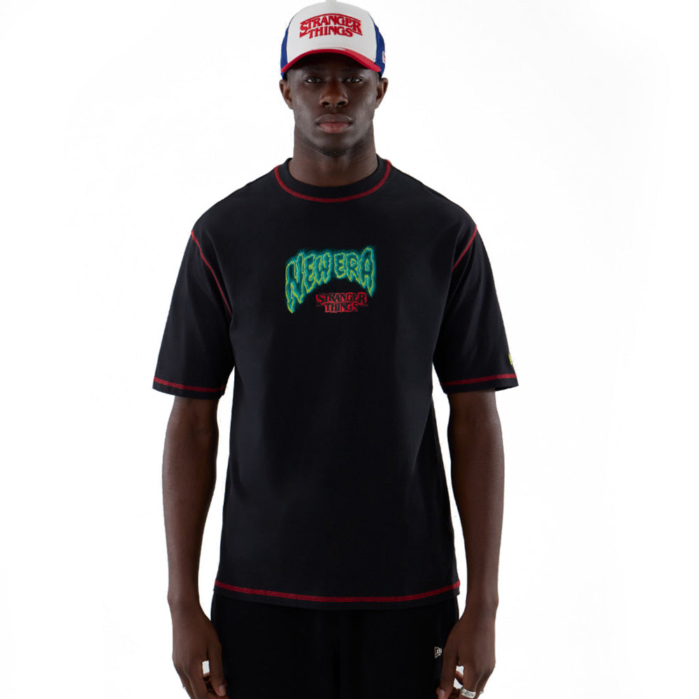 New Era x Stranger Things Black Oversized Short Sleeve T-Shirt