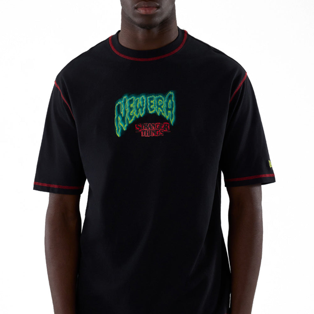 New Era x Stranger Things Black Oversized Short Sleeve T-Shirt