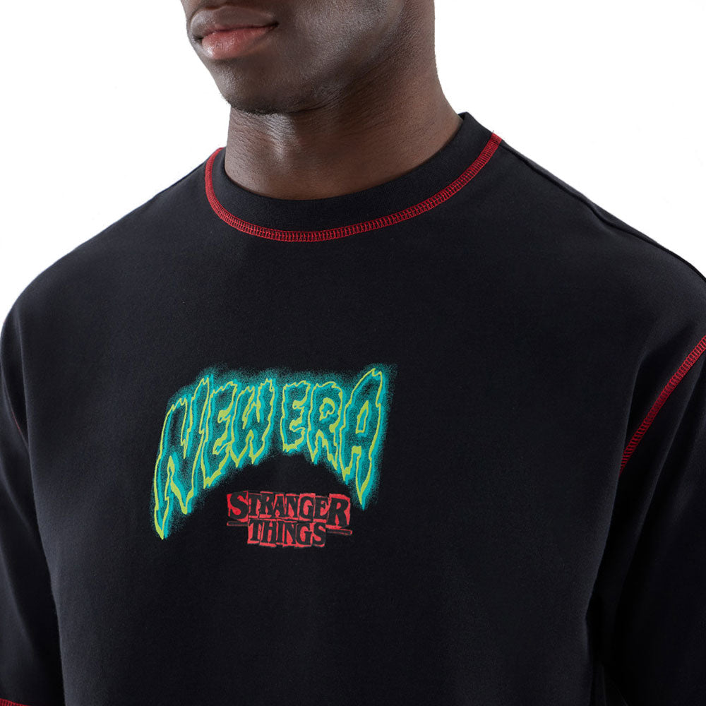 New Era x Stranger Things Black Oversized Short Sleeve T-Shirt
