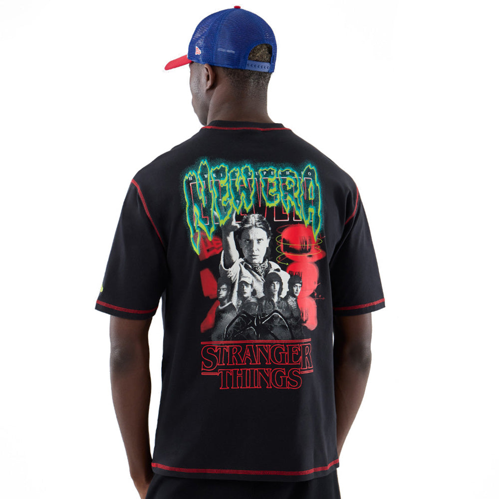 New Era x Stranger Things Black Oversized Short Sleeve T-Shirt