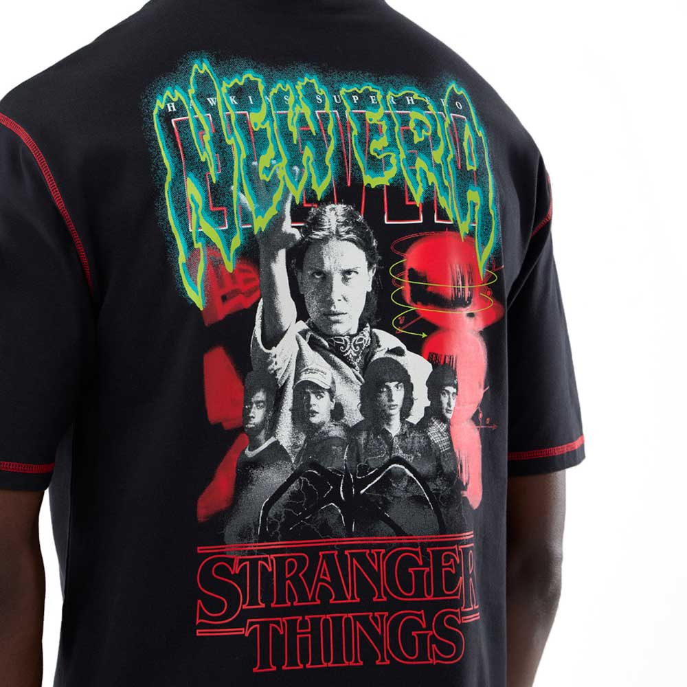 New Era x Stranger Things Black Oversized Short Sleeve T-Shirt