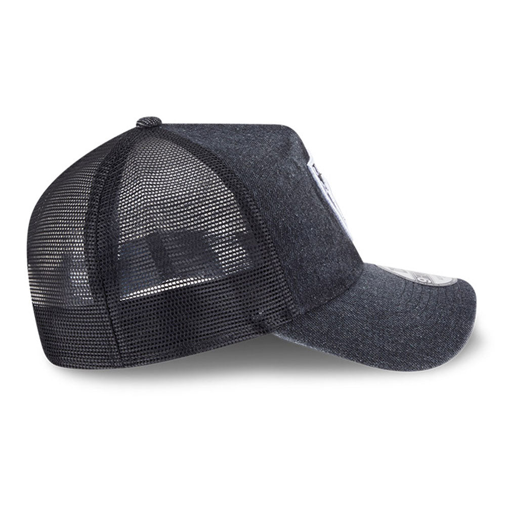 New Era Las Vegas Raiders Washed Denim Q126 Black 9FORTY A-Frame Trucker Adjustable Cap