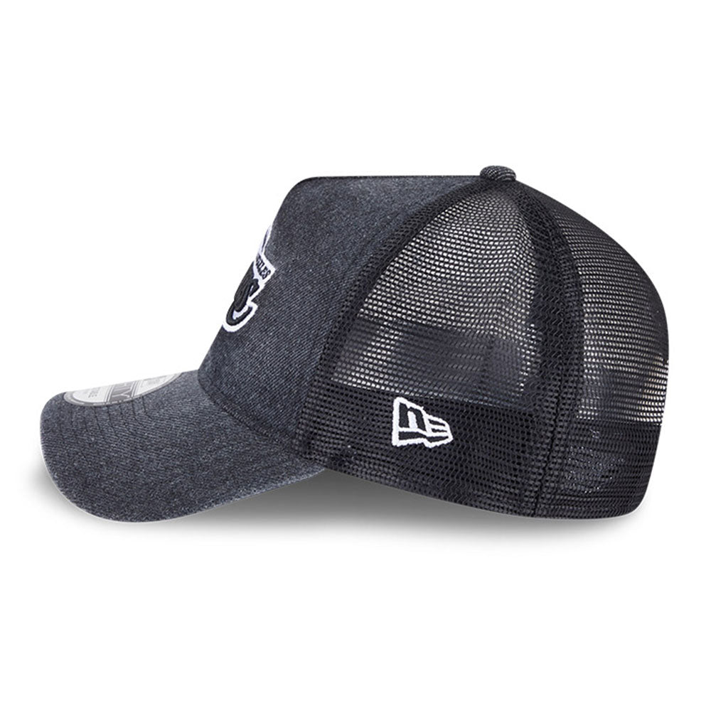New Era Los Angeles Lakers Washed Denim Q126 Black 9FORTY A-Frame Trucker Adjustable Cap