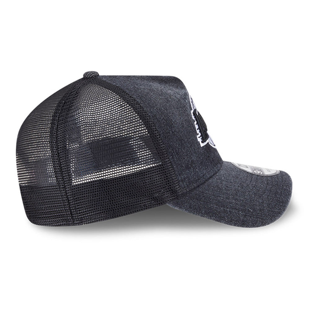 New Era Los Angeles Lakers Washed Denim Q126 Black 9FORTY A-Frame Trucker Adjustable Cap