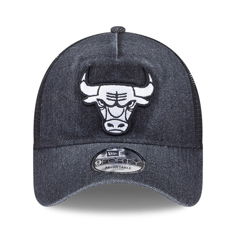 New Era Chicago Bulls Washed Denim Q126 Black 9FORTY A-Frame Trucker Adjustable Cap