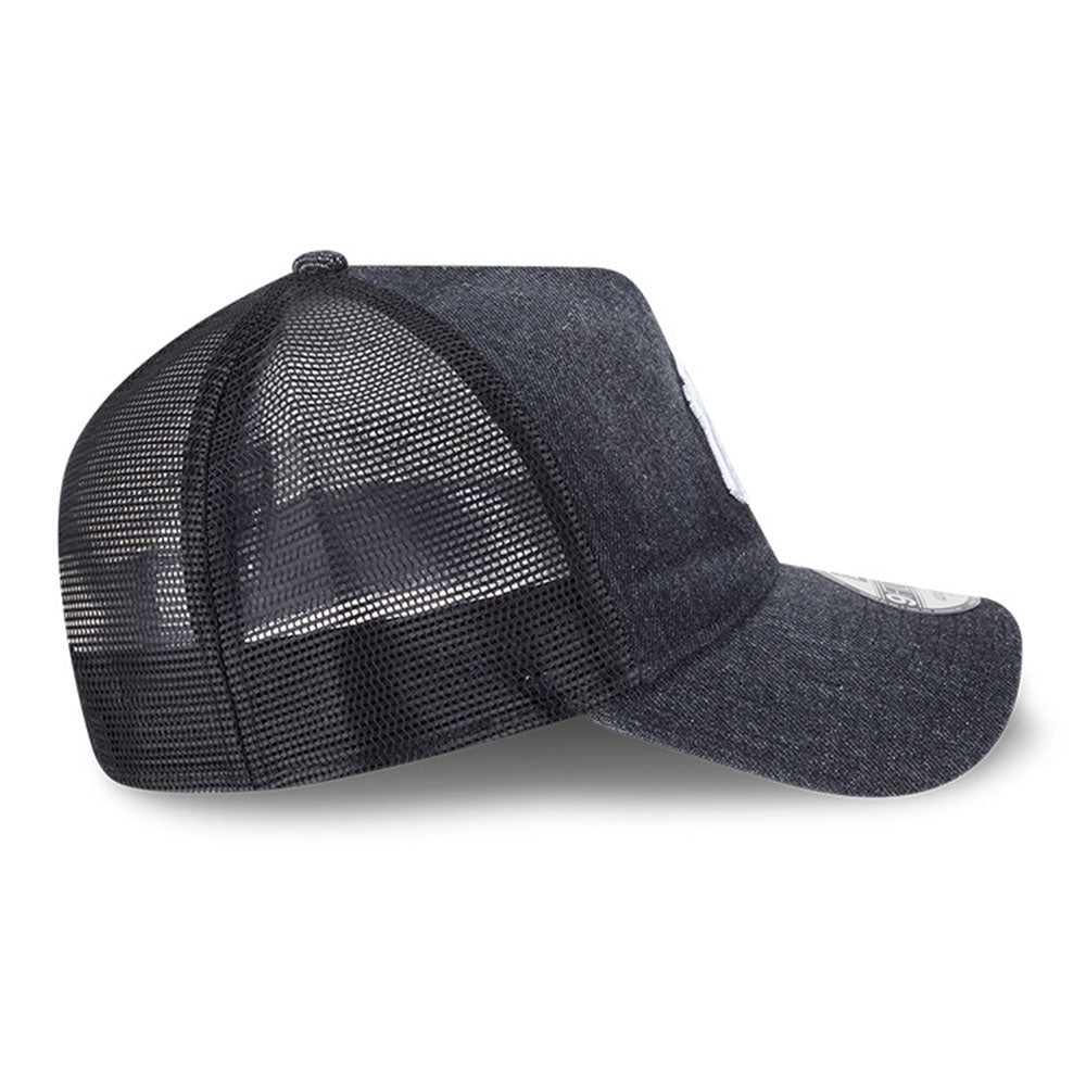 New Era New York Yankees Washed Denim Q126 Black 9FORTY A-Frame Trucker Adjustable Cap