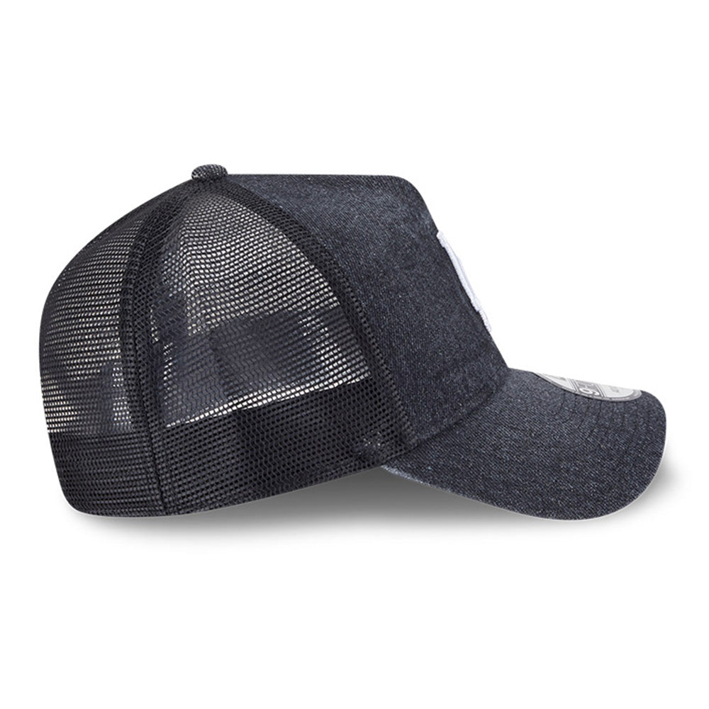 New Era Los Angeles Dodgers Washed Denim Q126 Black 9FORTY A-Frame Trucker Adjustable Cap