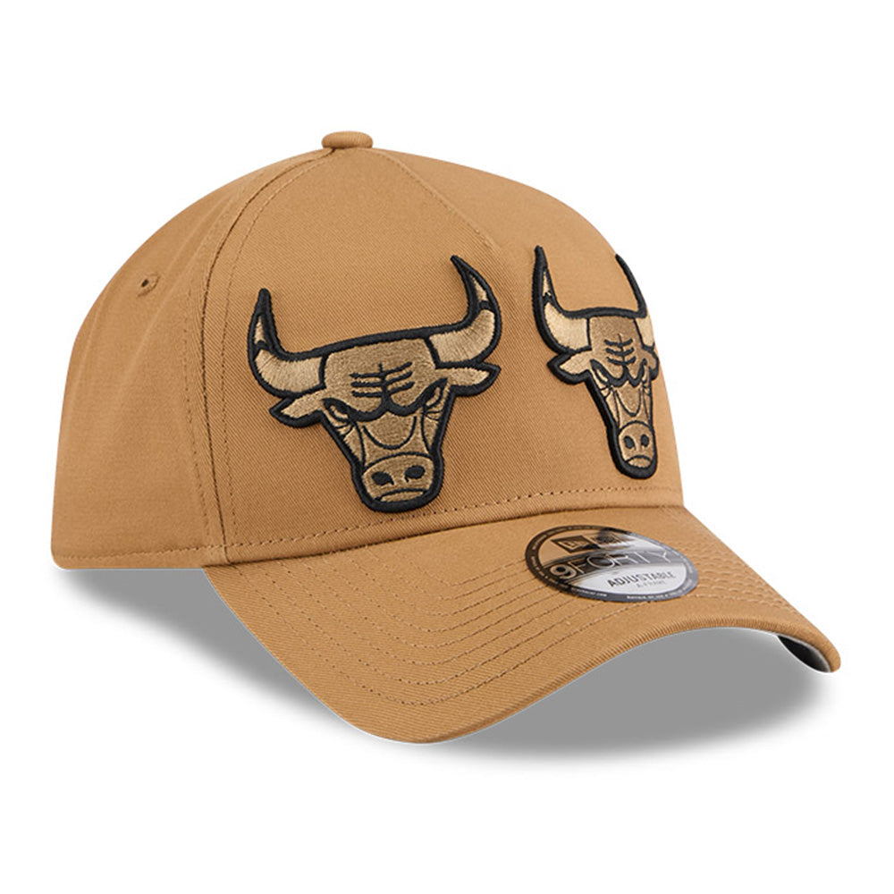 New Era Chicago Bulls Double Logo Wheat 9FORTY A-Frame Snapback Cap