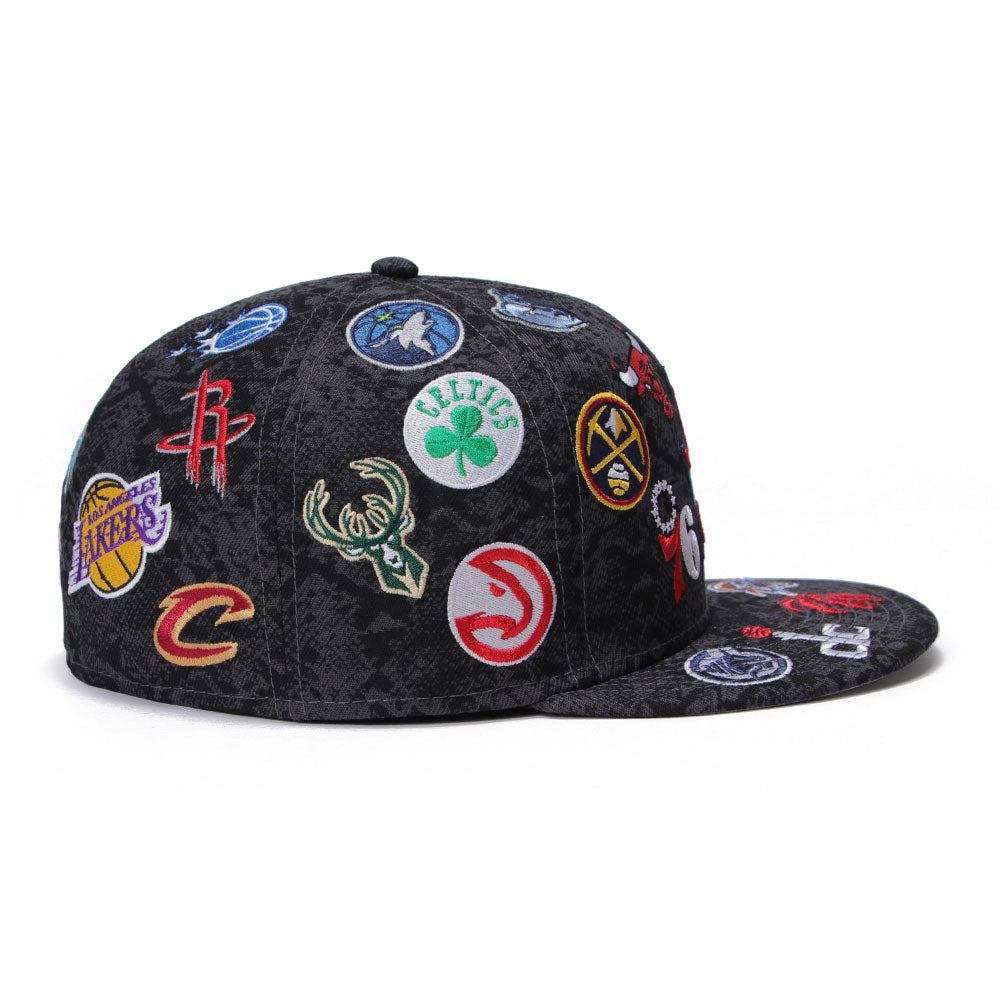 New Era National Basketball Association Team Logo All Over 2026 Black 59FIFTY Fitted Cap