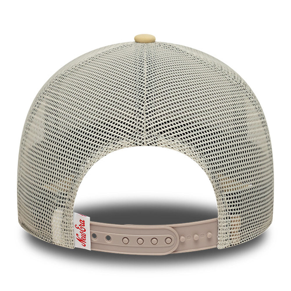 New Era Script Logo Oval Foam Patch White Camel 9FORTY E-Frame Trucker Cap