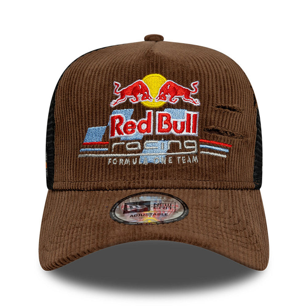 New Era Oracle Red Bull Racing Distressed Cord Brown 9FORTY A-Frame Trucker Adjustable Cap