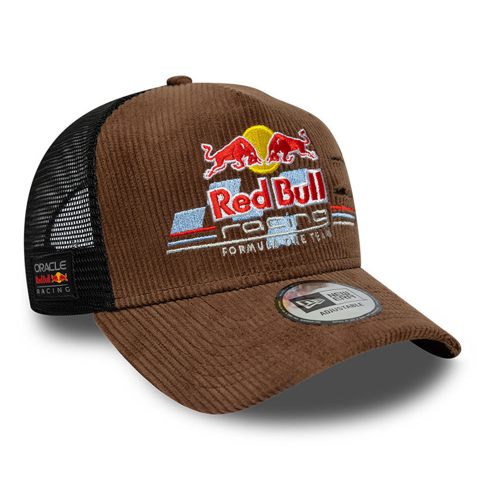 New Era Oracle Red Bull Racing Distressed Cord Brown 9FORTY A-Frame Trucker Adjustable Cap