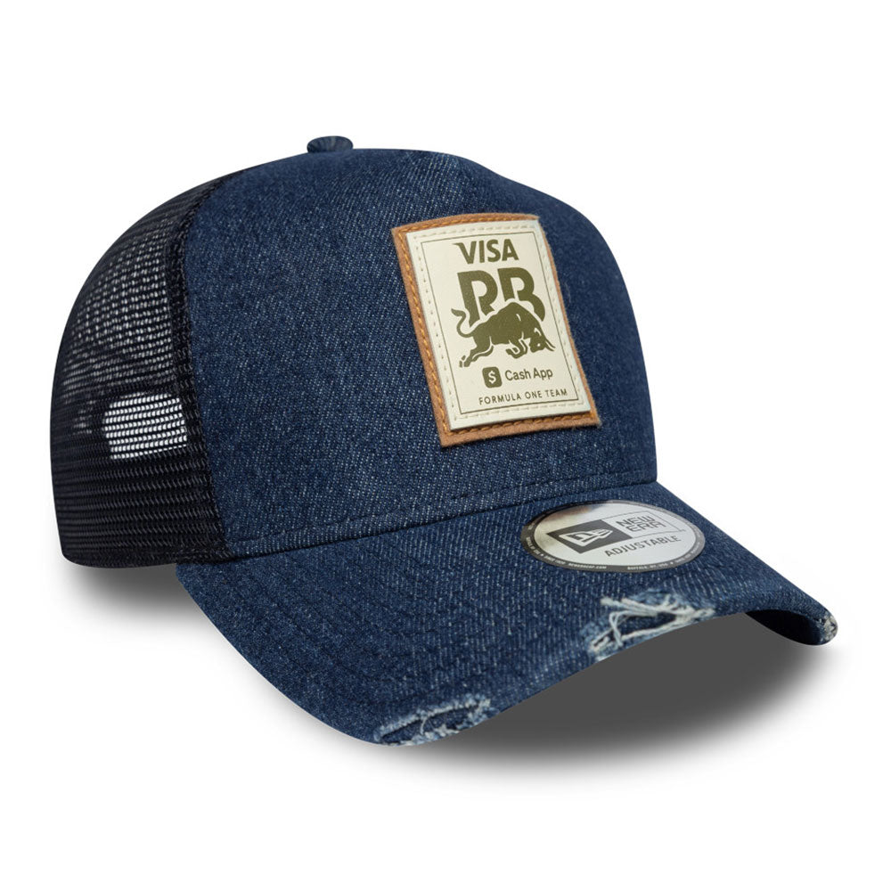 New Era Visa Cash App Racing Bulls Motorsports Denim A-Frame Trucker Snapback Cap