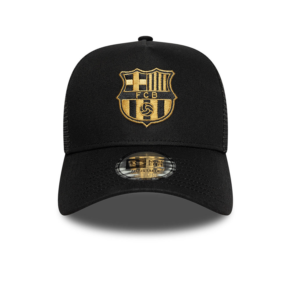 New Era FC Barcelona EMEA Football Black 9FORTY A-Frame Trucker Snapback Cap