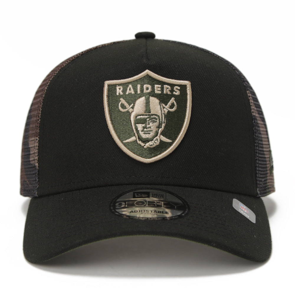 New Era Las Vegas Raiders NFL Essential Camo 9FORTY A-Frame Trucker Cap