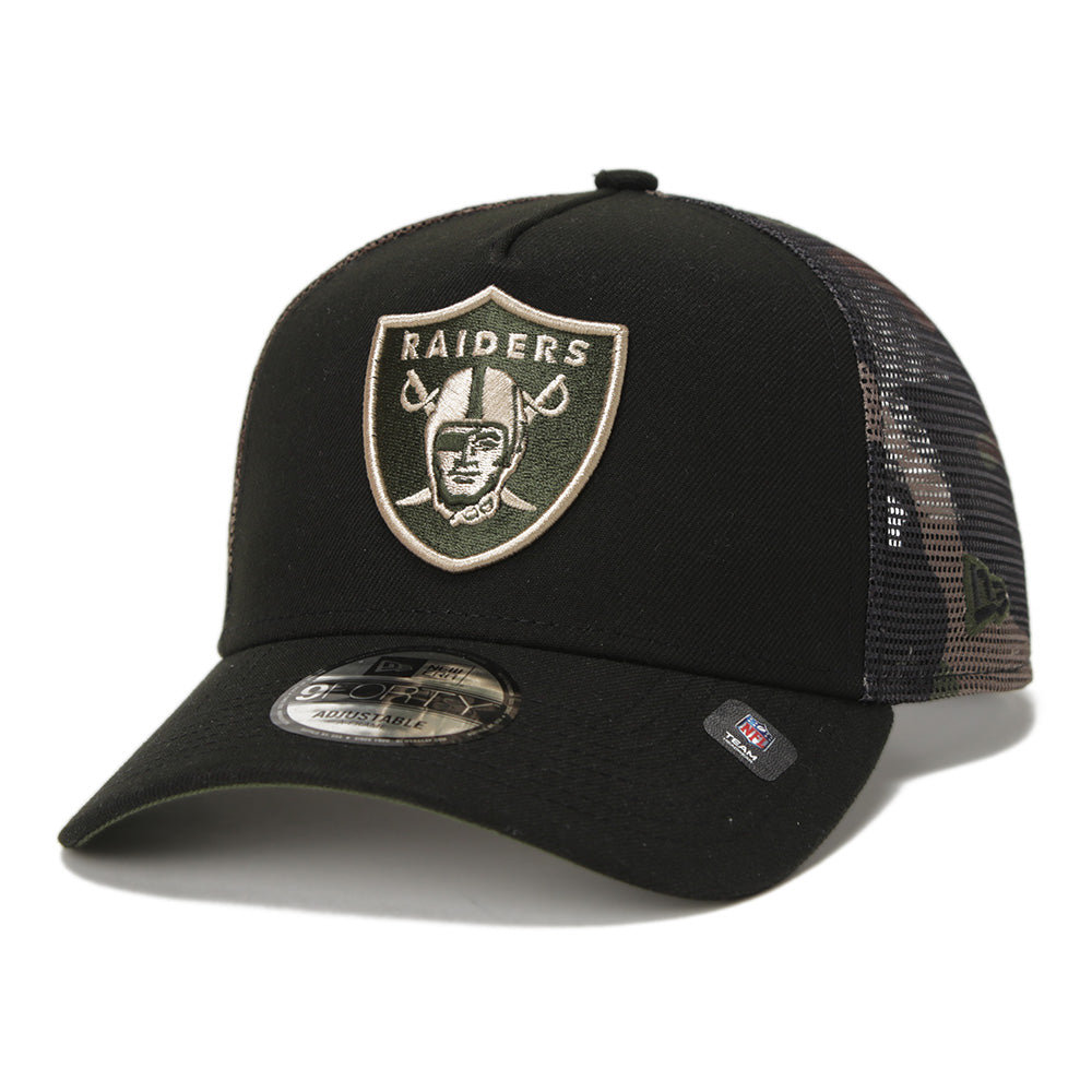 New Era Las Vegas Raiders NFL Essential Camo 9FORTY A-Frame Trucker Cap