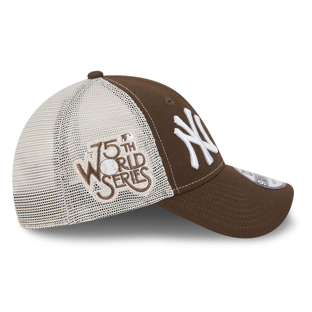 New Era New York Yankees & Los Angeles Dodgers Two Team 75th World Series Walnut Stone 9FORTY E-Frame Trucker Cap