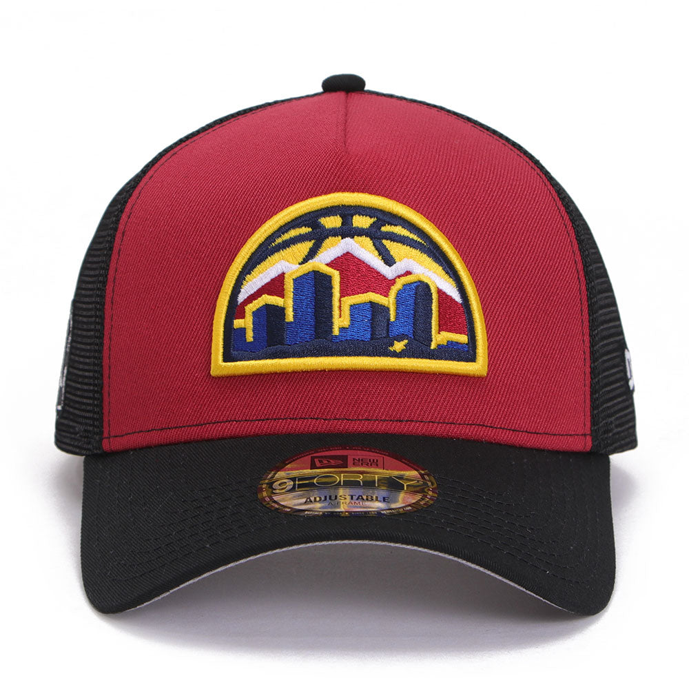 New Era Denver Nuggets Essentials Pinot Red Black 9FORTY A-Frame Trucker Snapback Cap