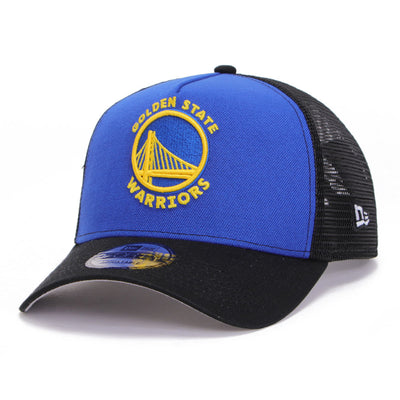 Golden State Warriors Essentials Majestic Blue Black 9FORTY A-Frame Trucker Snapback Cap