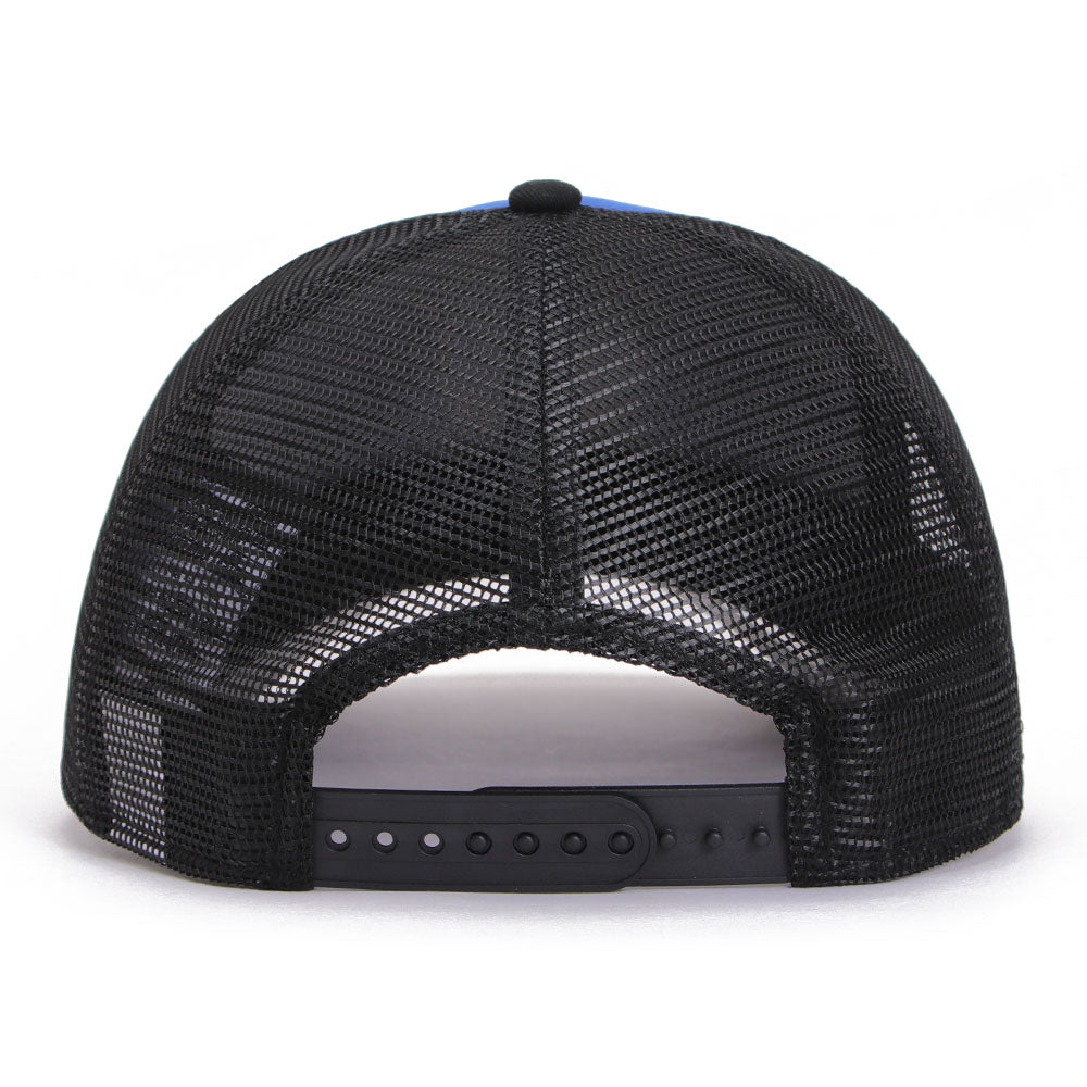 New Era Golden State Warriors Essentials Majestic Blue Black 9FORTY A-Frame Trucker Snapback Cap