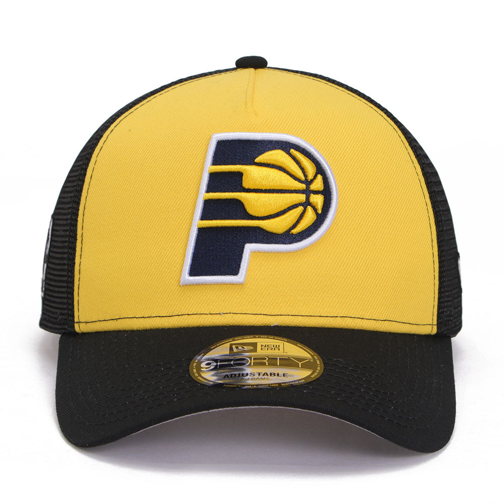 New Era Indiana Pacers Essentials Canyon Yellow Black 9FORTY A-Frame Trucker Snapback Cap