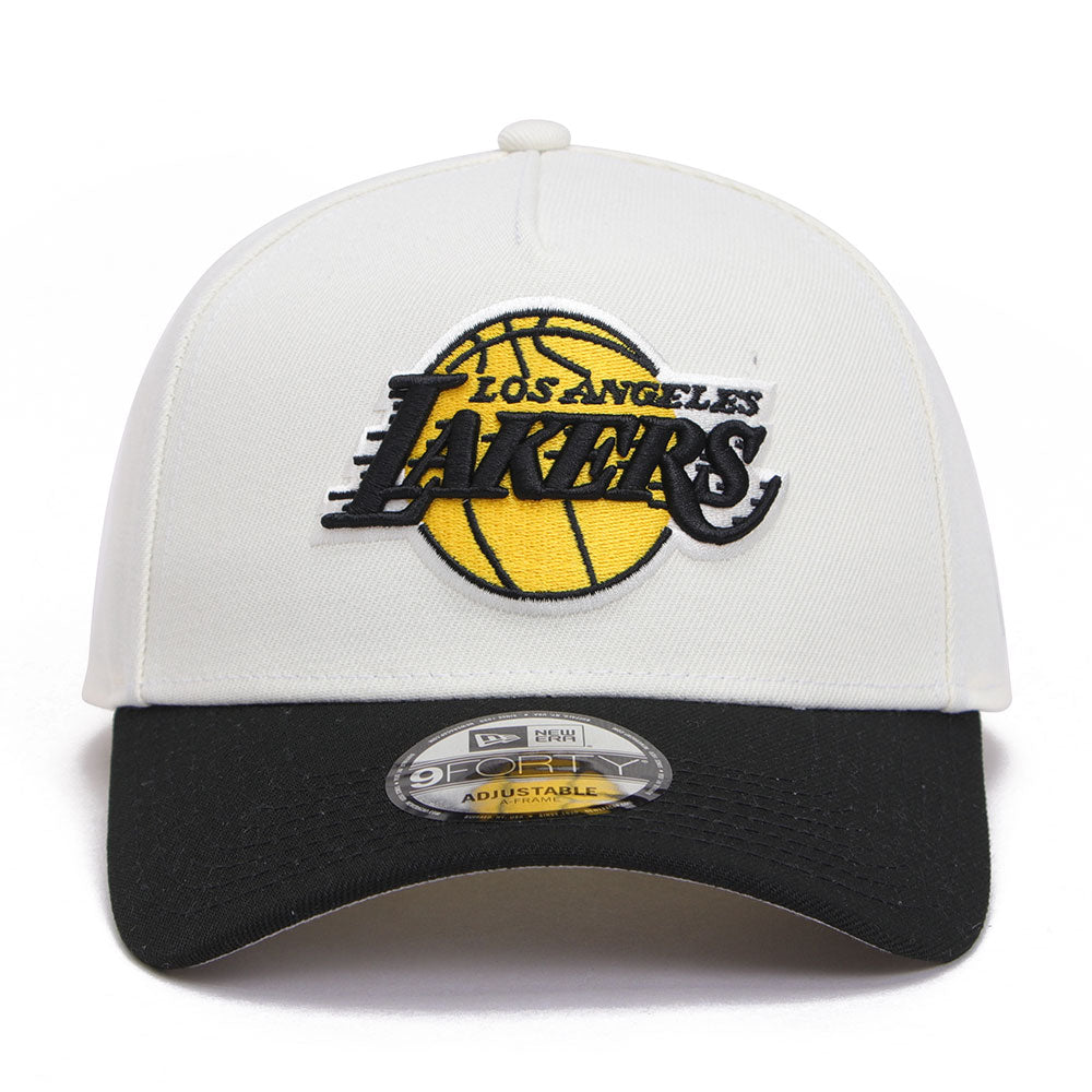 New Era Los Angeles Lakers Chrome Black 9FORTY A-Frame Snapback Trucker Cap