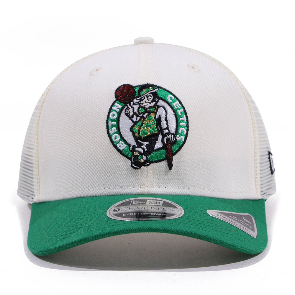 New Era Boston Celtics GCP Chrome White Green 9SEVENTY Stretch Snapback Trucker Cap