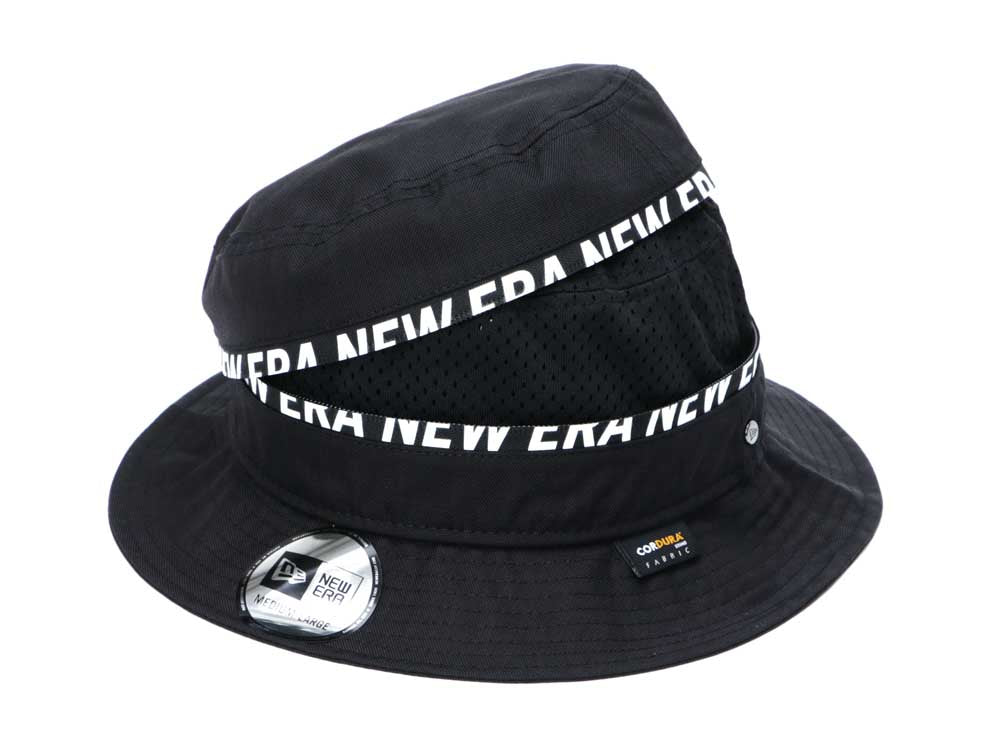 New Era Wordmark Zip Off Cordura Water Repellant Black Bucket Hat