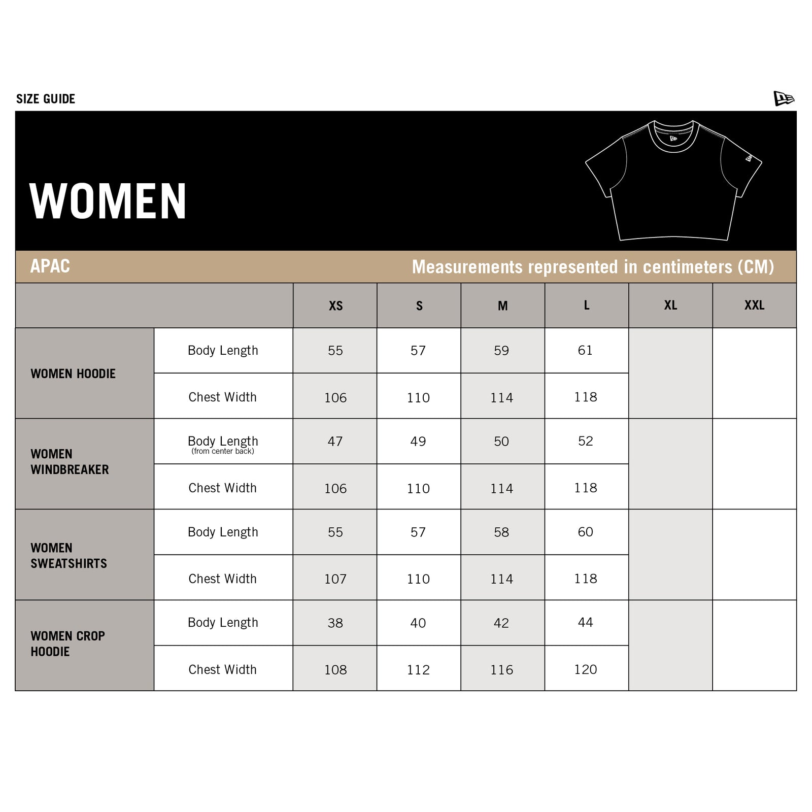 New Era Long sleeves, sweatshirts & hoodies Women's size chart