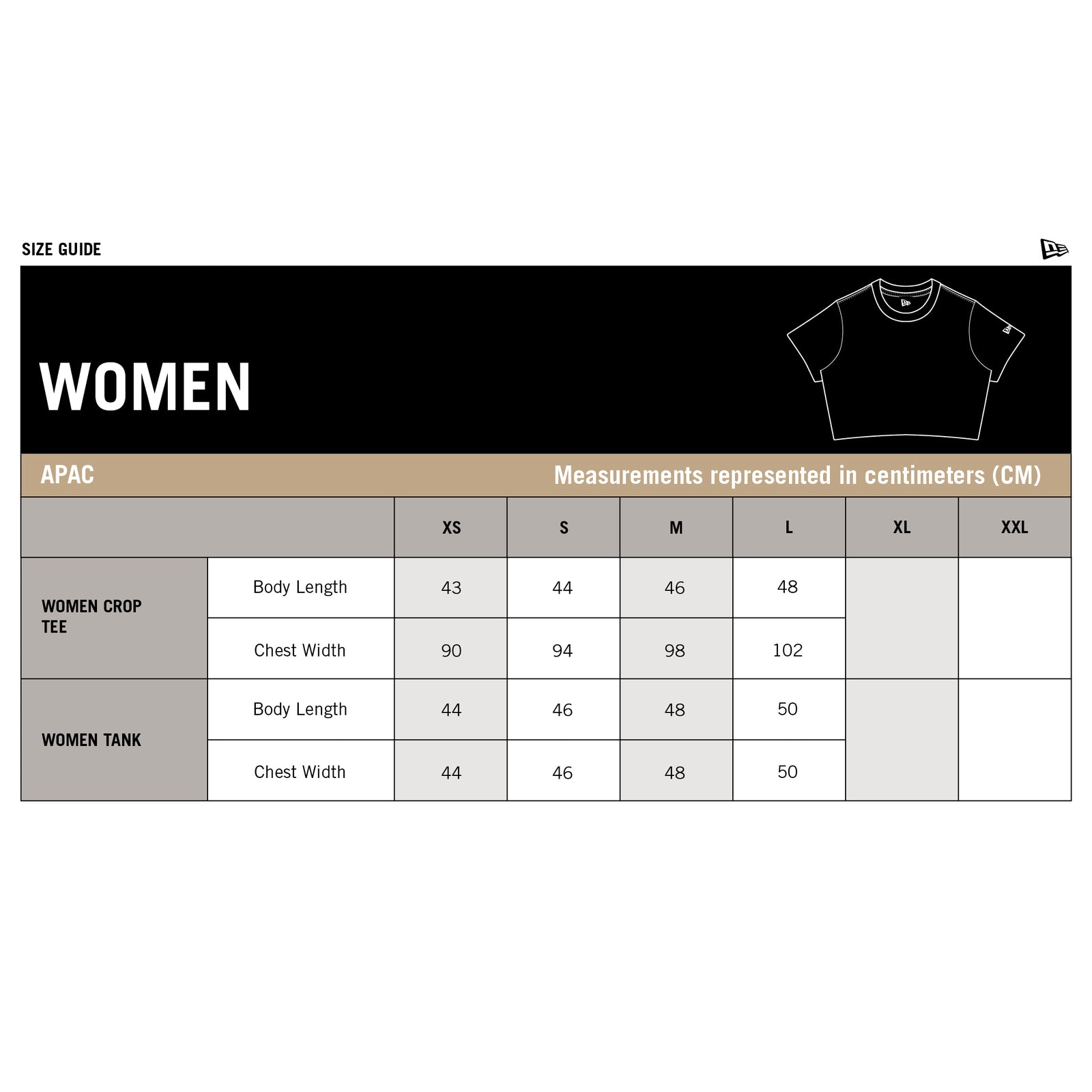 New Era Tank tops Women's tops size chart