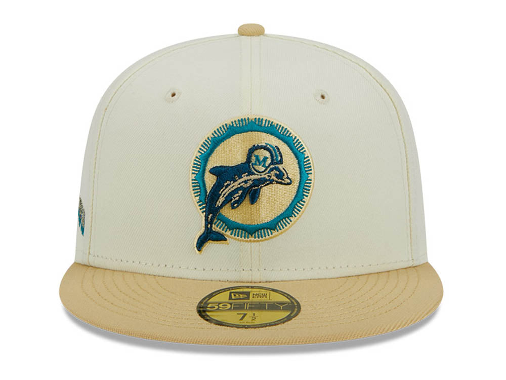 Miami Dolphins NFL City Icon Beige Chrome White 59FIFTY Fitted Cap