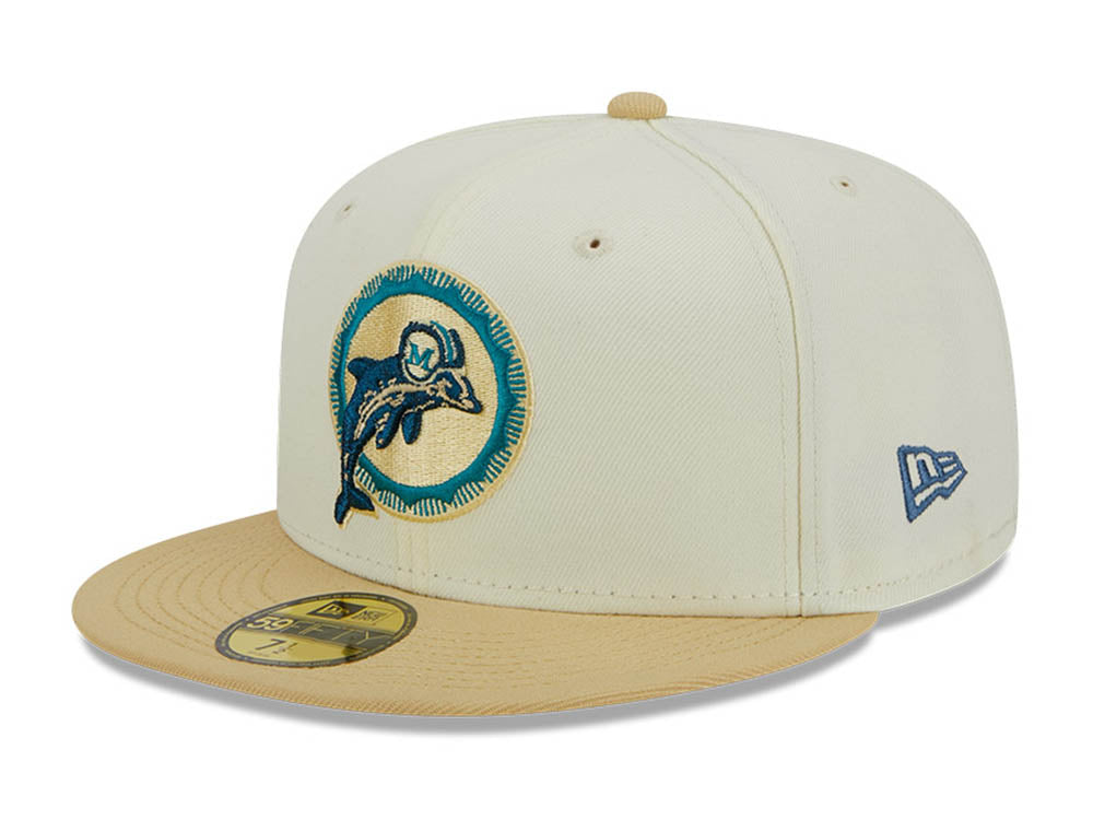 Miami Dolphins NFL City Icon Beige Chrome White 59FIFTY Fitted Cap